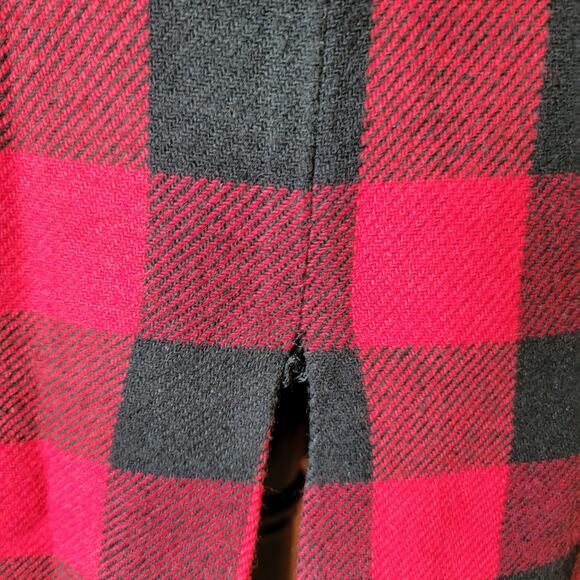 Vintage Savion Women 6P Buffalo Plaid Fringe Skirt Red Black Checkered Wool Chic - Picture 4 of 10